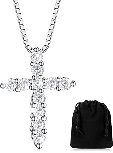 Herdear Cross Necklace for Women White Gold Plated Cross with Diamond Pendant White Crystal Cross Diamond Necklace for Women(Silver)