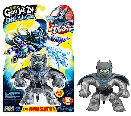 Heroes of Goo Jit till Deep GOO Sea Hero Pack med Mantara. Superstretchig och stretchig actionfigur med speciell slemfyllning och vattensprutningsfunktion