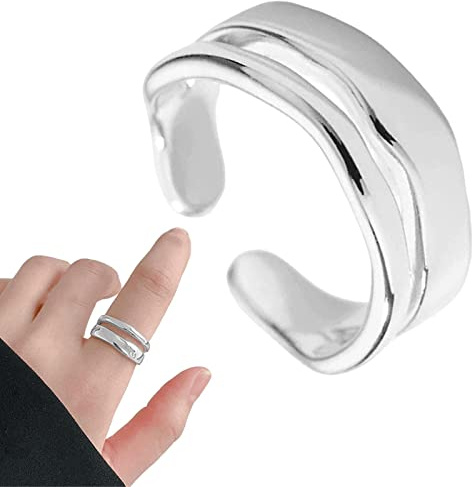 Dubbelradsring,925 Sterling Silver Öppna Stress Ringar | Justerbara staplingsbara ringar i europeisk stil för vängåvor, ororing, vigselring Tumotsit