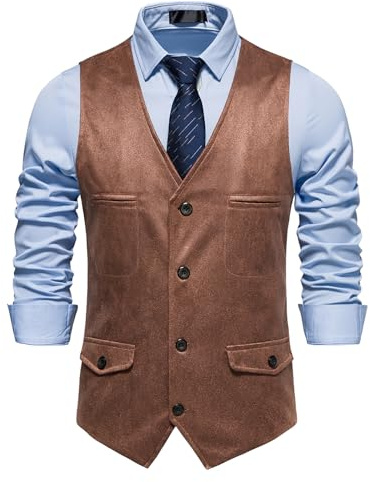 MakingDa Chaleco formal sin mangas con cuello en V para hombre, chaleco de vestir informal de negocios