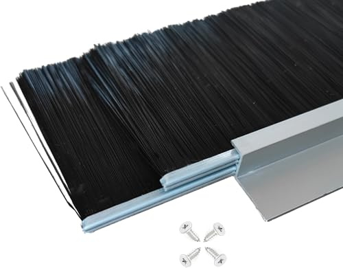 Burlete de Cepillo para Puertas Retsun - 880mm x 61mm, Doble Capa, Cortable a Medida, con Tornillos Incluidos, Antipolvo, Antiaire e Insectos, para Puertas de Entrada, Interior y Garaje (2.5, 2 Ud)