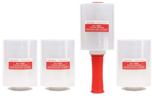 QILIMA Mini pellicola trasparente industriale elasticizzata, spessore 80 gauge, pellicola in plastica trasparente per lo spostamento, involucro per pallet, confezione da 4 pellicole termoretraibili