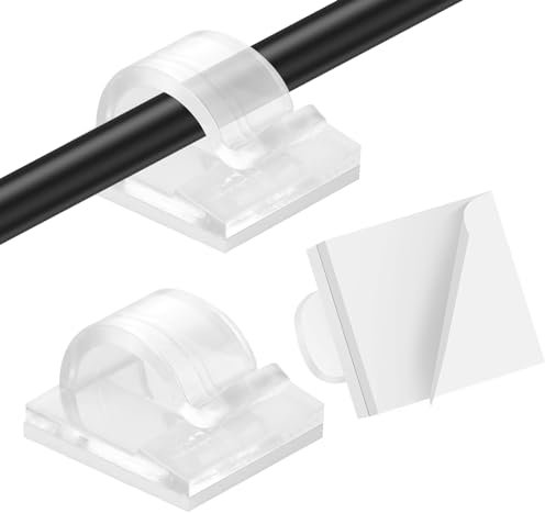 AiQInu 80 Pièces Clips Cable Adhesif, Câbles Crochets Fixation Cable Electrique, Transparent Cordon Clips Organisateur Cable Holder pour Bureau École