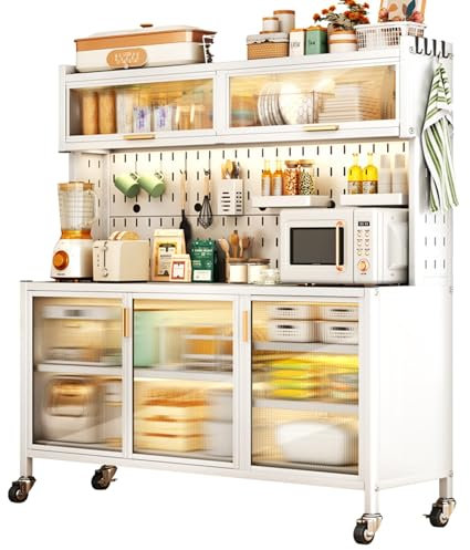 Estantes de cocina con armario de almacenamiento, organizador de armario de cocina de doble puerta para microondas, organizador de almacenamiento para el hogar y la cocina