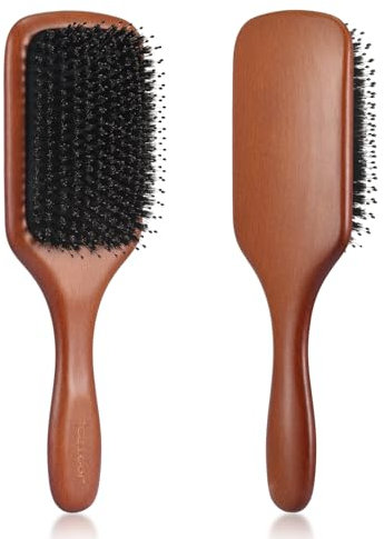 BESTOOL Haarbürste, Wildschweinborsten Bürste mit Nylonstiften für Damen Herren Kinder, Große Paddle Detangler Bürste zur Massieren, Entwirren, Glätten, geeignet für alle Haartypen (Quadrat)