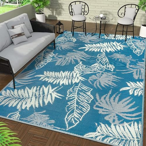 Falflor Utomhusmatta för uteplats, 150 x 245 cm, vattentät, utomhus, vändbar matta, UV-beständig, återvunnen, mattor för trädgård, vikbar picknickfilt, utomhus, plastmatta för husbil, picknick, strand