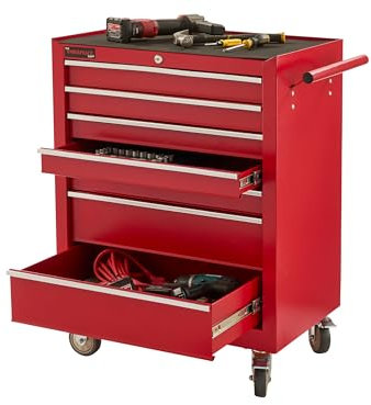 The Workplace Depot Rolling Tool Box – Heavy-Duty Steel, 7 Lockable Drawers, Rust-Resistant Red – Mobile Storage Cabinet for Workshops & Garages