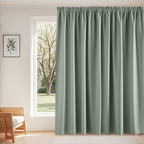 Pony Dance Vardagsrum gardiner för stora fönster salviagröna ogenomskinliga gardiner med veckband set om 1 stycken H 245 x B 300 cm mörkläggningsgardin för skena rumsavdelare gardin köldskydd