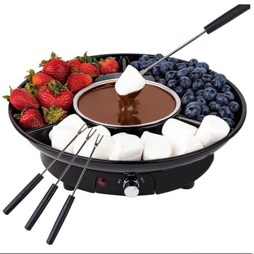 Máquina eléctrica para Fondue de Chocolate con bandejas, Set de Fondue de Queso para Hacer tú Mismo, Calentador de Chocolate para derretir y mojar (Negro)