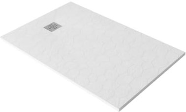 Piatto Doccia 90x100x2.6 cm Bianco Effetto Pietra Rettangolare in SMC Riducibile con Kit di scarico