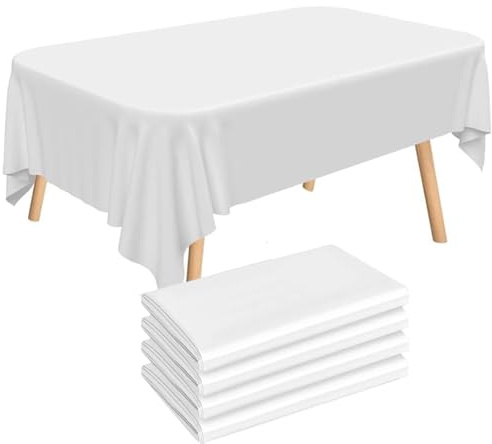 Mineup 4 Nappes Jetables, 137 x 274 cm Nappe Intissé Blanche, Nappes Imperméable en PEVE, Nappe rectangulaire pour fête, Anniversaire, Mariage, Baby Shower