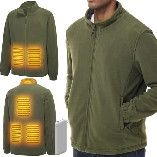 LABEWVI Gilet chauffant, veste chauffante homme avec batterie incluse, 10000mAh polaire blouson chauffant C1 (FR/ES, Alpha/lettres, 4TG, Taille normale, Taille normale, Vert)