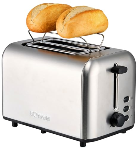 Bomann® Toaster 2 Scheiben | integrierter Brötchenaufsatz | extra breite Toastschlitze | Auftau-/Aufwärm-Funktion | Edelstahl | mit Brötchenaufsatz | TA 6080 CB