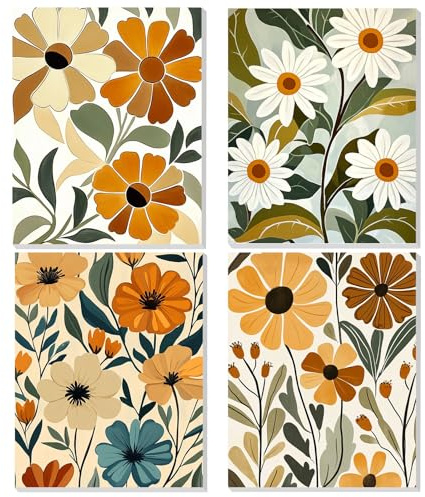 TOSTOG 4 Pack Plant Paint by Numbers Kits for Adults and Beginners Flowers DIY Painting by Numbers Acrylic Oil Canvas for Home Wall Decor(8X10Inch)