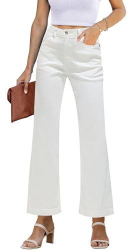 Roskiky Ladies Summer Trousers Jeans Women's Cream White L