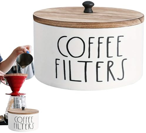 Sghtil Soporte para filtro de café para encimera de cocina, lata de almacenamiento de madera estilo rústico con tapa, almacenamiento para soporte de filtro de café, para servir, caldo, verter, gotas