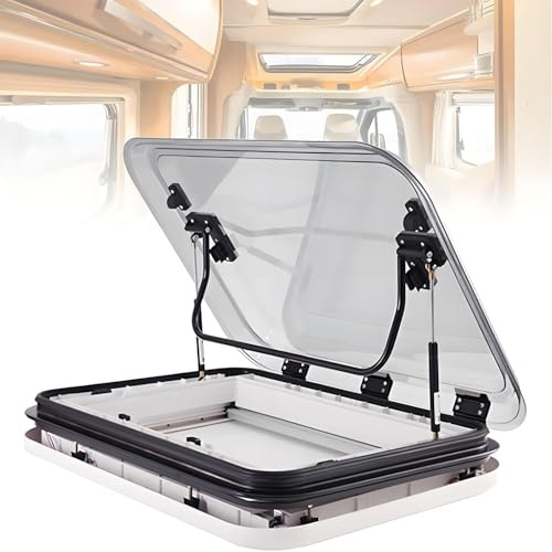 ByBoDi Claraboya para Techo de Caravana, Ventana de Techo para Autocaravana, Ventana de Empuje Externa con LED, claraboya para RV, Ventana de Techo, ventilación con Redes y Parasol. 27.6x19.7Inch