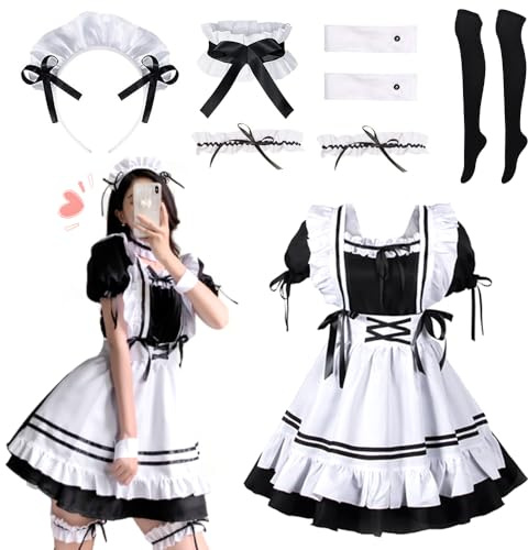 AnkekolyStar Maid Dress, Disfraz de sirvienta para cosplay, juego de ropa de niña francesa, para adultos, Halloween, carnaval, cosplay, fiesta de carnaval