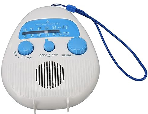 Sxhlseller Vattentät AM FM Duschradio med Högtalare, Batteridriven för Bad | ABS-hölje, Inbyggd högtalare, Roterande tuning, FM 88 108 MHz, AM 530 1605 kHz, 3 AA-driven