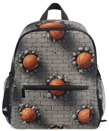Ryggsäck för småbarn pojkar flickor, basketbollar roligt tryck barn skolväska, Basketbollar roligt tryck, Small, Coola ryggsäckar för fotboll | för 3-8 år, lätta, barnryggsäckar med namnbricka