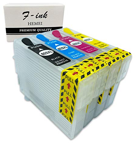 F-ink 4 x Nachfüllbare Leere Tintenpatronen für 603 oder 603XL Tintenpatronen, 4 Farben (603XL Schwarz, Cyan, Magenta, Gelb)