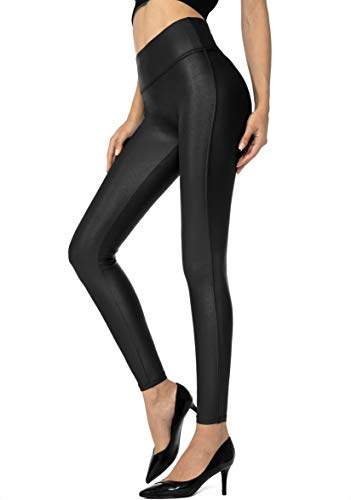 SANTINY Women's 25.5''/27'' Faux Leather Leggings Pants Stretch High Waisted Tights for Women(Black_L)