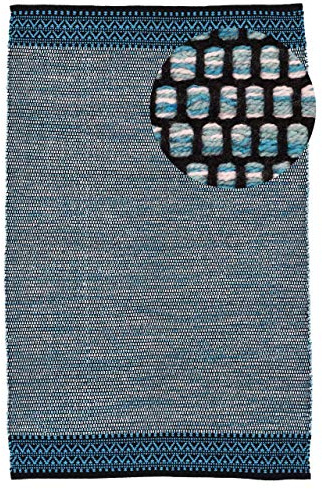 carpetfine Baumwollteppich Kelim Mia Blau 160x230 cm | Moderner Teppich für Wohn- und Schlafzimmer
