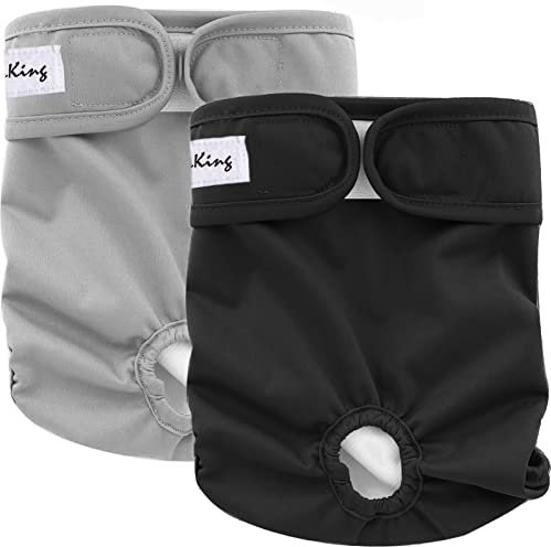 LeerKing Hochsaugfähige Hundewindeln für Hündinnen [2 STK] Waschbar Hundehöschen läufigkeit umweltfreundliche Schutzhose bei Läufigkeit und Inkontinenz Schwarz & Grau M