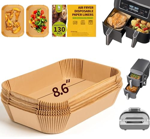 Katbite 130 Stück Backpapier für Heißluftfritteuse mit Doppelkammer, 20.5x14cm Airfryer Papier Liners kompatibel mit Ninja Dual/Double Stack, Ninja AF300EU AF400EU,COSORI,Philips,Cecotec Airfryer