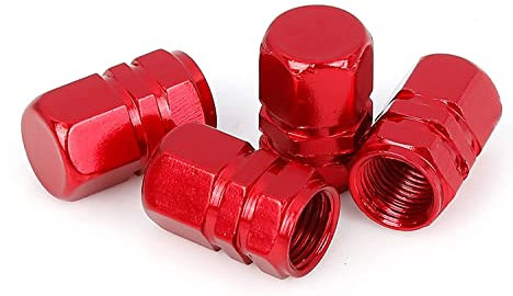 4X Tapas Tapones Válvulas Cubierta de Neumático Aluminio para LLanta de Camión Coche Bicicleta, A Prueba de Polvo, Forma de Hexágono (Rojo)