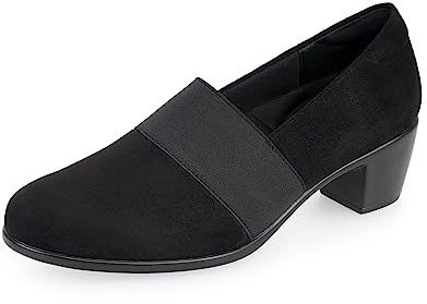 VJH confort Women’s Heeled Shoes, Comfortable Elastic Low Block Chunky Heels Pumps(Black/S,8.5)