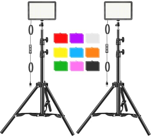 LED Video Light Kit 2Pcs, Hagibis Studio Lights 18 Color Filters for Photography Lighting with Adjustable Tripod Stand Streaming Lights for Photo Camera Recording Computer Zoom Stream TikTok YouTube