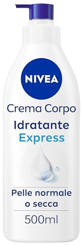NIVEA Crema Corpo Idratante Express 500 ml, Crema idratante corpo 72h arricchita con Acido Ialuronico Puro, Minerali Marini e Siero Nutrimento Intenso, Crema corpo idratante pelle secca o normale