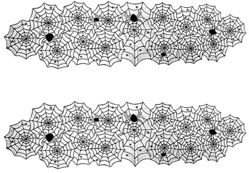 FUIPVGI 2 Stück Halloween Tischdecke,45 x 183 cm Spinnennetz-Tischdecke,Halloween Tischdeko,Halloween Spinnennetz für gruselige Halloween Party Dekoration Dinner Party Zubehör(Schwarz)