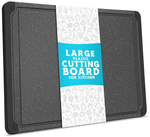Large Cutting Boards for Kitchen - 18 x 12 Inch Plastic Cutting Board with Deep Juice Groove - Non-Slip, Durable Carving Board for Vegetables, Fruits and Meats - Dishwasher Safe Charcoal Grey