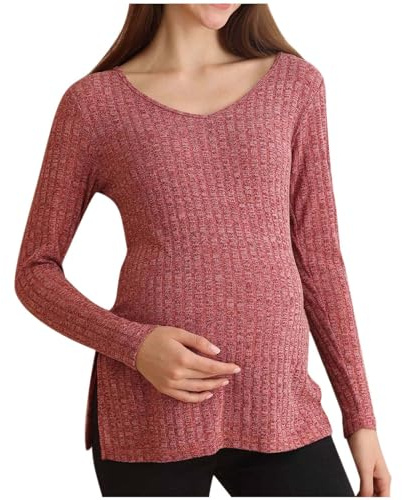Ofertas Flash del Dia Camisetas de Maternidad de Manga Larga Camiseta de Lactancia Sudaderas de Lactancia con Cuello en V Ropa de Embarazo Sólida Jersey para El Embarazo para Primavera y Verano