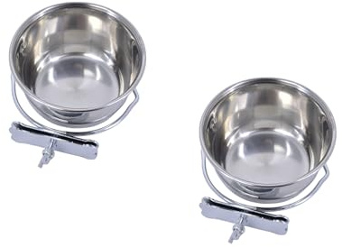 Pet's Solution - Set di 2 Ciotole in Acciaio Agganciabili con Fissaggio a Vite per Volatili, Cani e Gatti, Mangiatoie Ideali per Kennel e Gabbie - 10 cm di Diametro