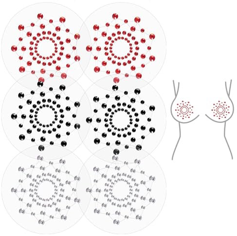 Lot de 3 Paires de Cache-Tétons Sexy en Acrylique, Cache-Tétons à Strass Pailletés Autocollants de Poitrine Réutilisables Cache-Tétons Pâteux pour Femmes (3 Couleurs)
