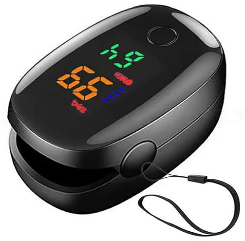 Oxymètre de Pouls Digital, Affichage LED Couleur, Mesure Automatique de la Saturation en Oxygène et Fréquence Cardiaque, Noir
