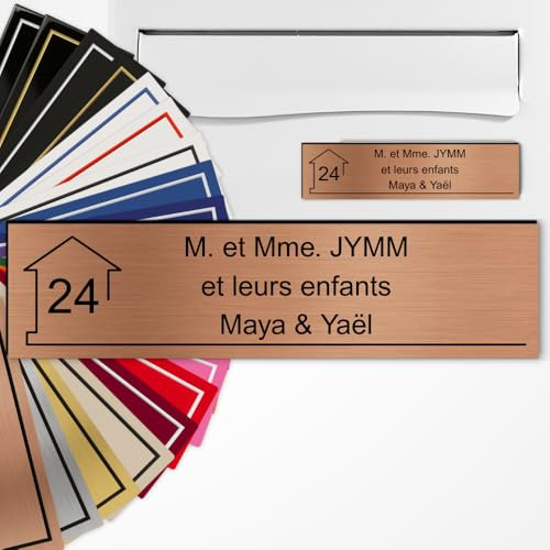 Targhetta in PVC con scatola per lettere personalizzata, 10 x 2,5 cm, con o senza motivo (rame spazzolato testo nero)
