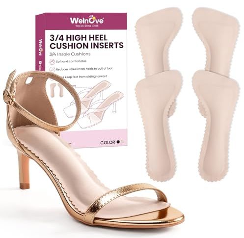 2-Pair Shoe Insoles for High Heels Sandals Women - Welnove 3/4 High Heel Cushions Prevent Foot Slid Forward - Soft Invisible Inserts Absorb Shock Foot Pain Fatigue Relief Daily Use Party Travel (M)