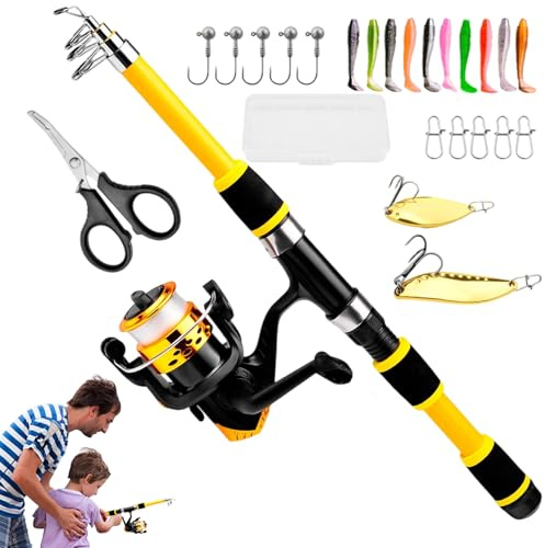Yulokdwi Canne À Pêche Enfant,Kit Pêche Débutant Portable | Équipement pour Kayak Surf Eau Salée Rivière Étang Berge Camping Sécurité