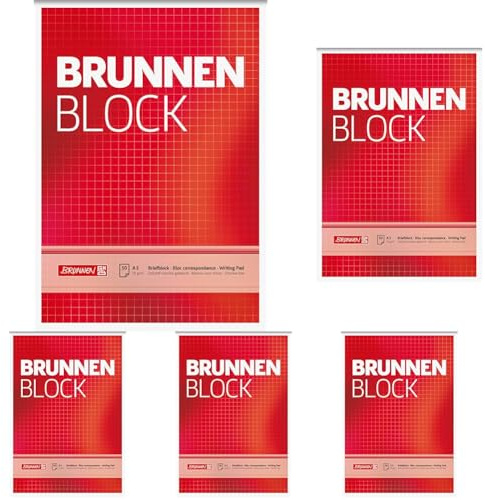 BRUNNEN 1052428 Briefblock/Schreibblock Block (A5, kariert, 50 Blatt, 70 g/m²) (Packung mit 5)