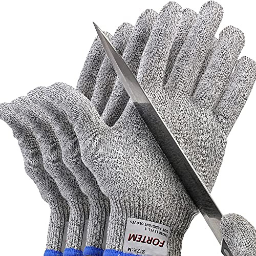 FORTEM Cut Resistant Gloves, 4x, Level 5 Protection Cutting Gloves For Oyster Shucking, Kitchen Work, Food Grade, EN388 Certified (Small)