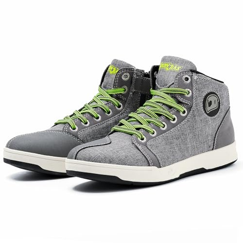IRON JIA'S Botas Moto Hombre Mujer Norma CE Zapatos Moto Hombres Zapatalilas Moto Antideslizante Transpirable y Resistente al Desgaste con Cremallera Lateral,Gris 46