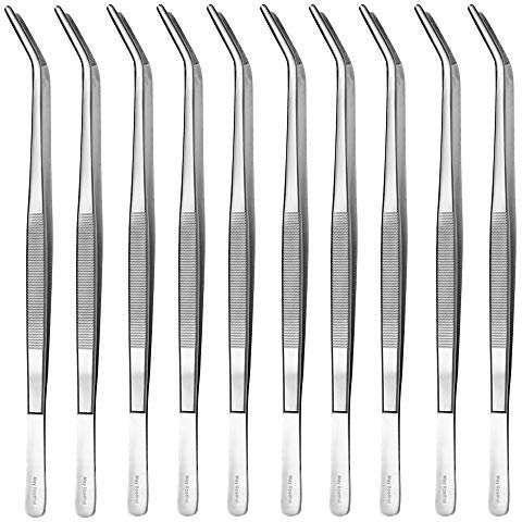 May – Set – 10 x pinzas técnicas curvadas – 30 cm – Pinzas para modelismo – Pinzas para electricistas – Pinzas industriales – Acero inoxidable