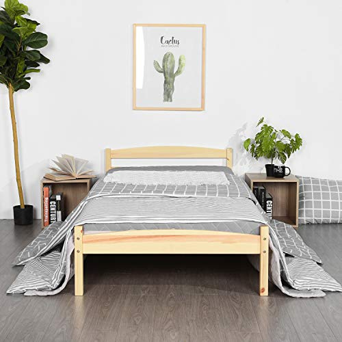 IPOTIUS Lit Simple Cadre de Lit en Bois Massif 90x190cm avec Sommier en Lattes, Solide pour Enfants Adultes, Bois Naturel