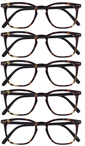 OPULIZE Bex Reading Glasses 5 Pack Large Square Cool Designer Matt Brown Tortoiseshel Frame Spring Hinges Scratch Resistant Mens Womens RRRRR64-2 +2.50