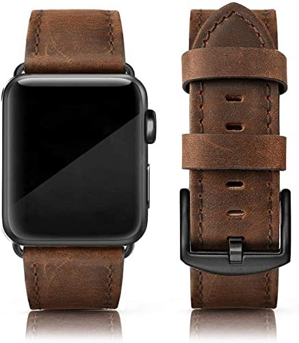 PARMPH Lederarmband kompatibel für Apple Watch 42 mm 44 mm 45mm 46mm, echtes Leder Retro Vintage Armband kompatibel mit iWatch Series 10 9 8 7 6 5 4 3 2 1 SE Sports & Edition Herren, Retro Walnuss