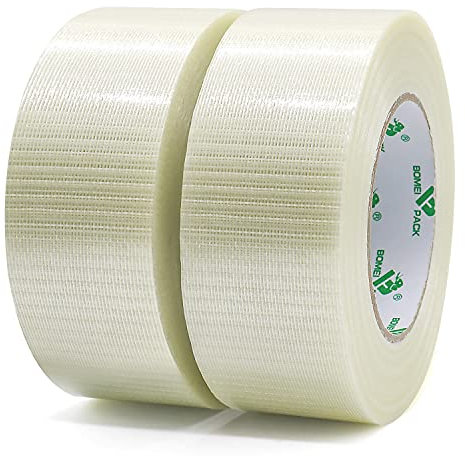 BOMEI PACK Nastro Adesivo in Fibra di Vetro, Nastro in Fibra di Vetro 2 Confezioni da 50mmx50m, Nastro Adesivo Rinforzato Adatto per Imballo Pesante